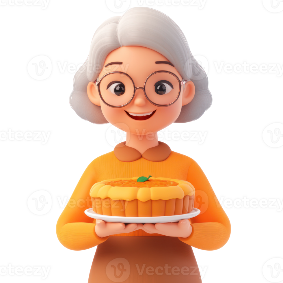 an old woman holding a cake with a smile png