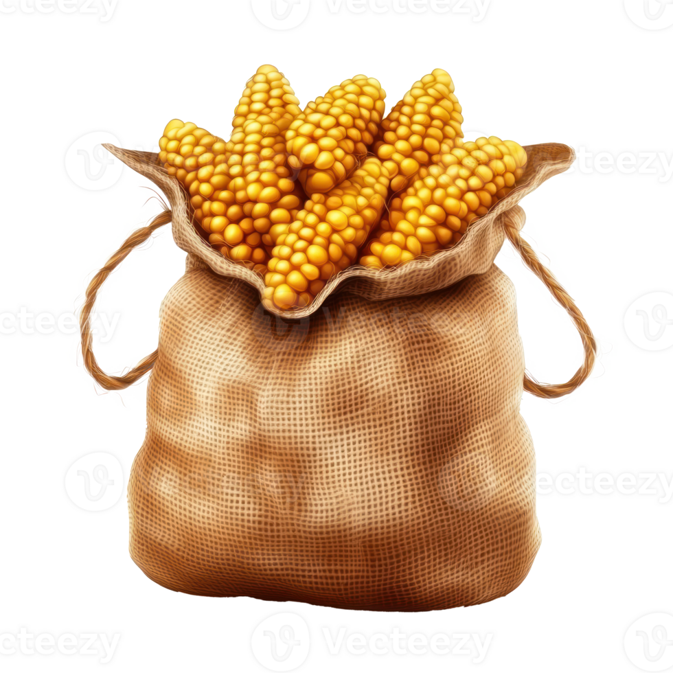 3D icon cartoon corn in sack on transparent background png