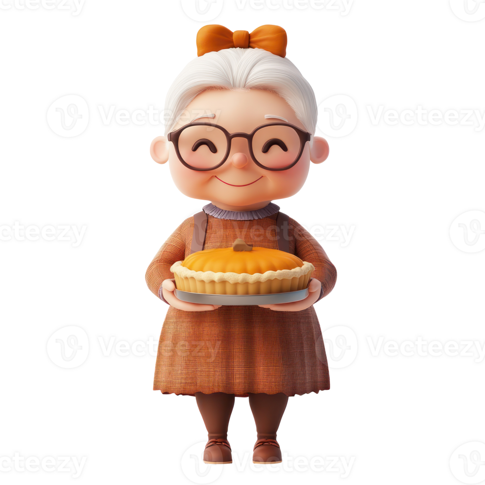 an old lady holding a pie on a transparent background png