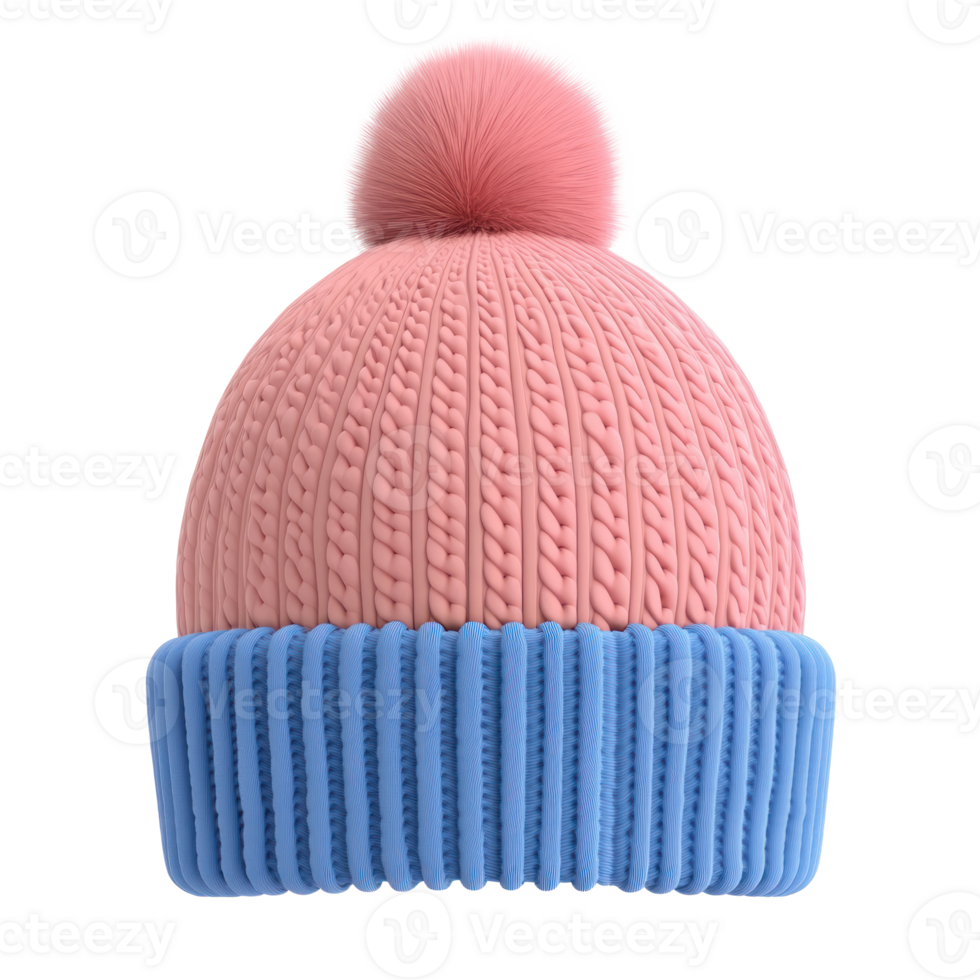 3D icon cartoon pink and blue knitted hat with a pom pom png