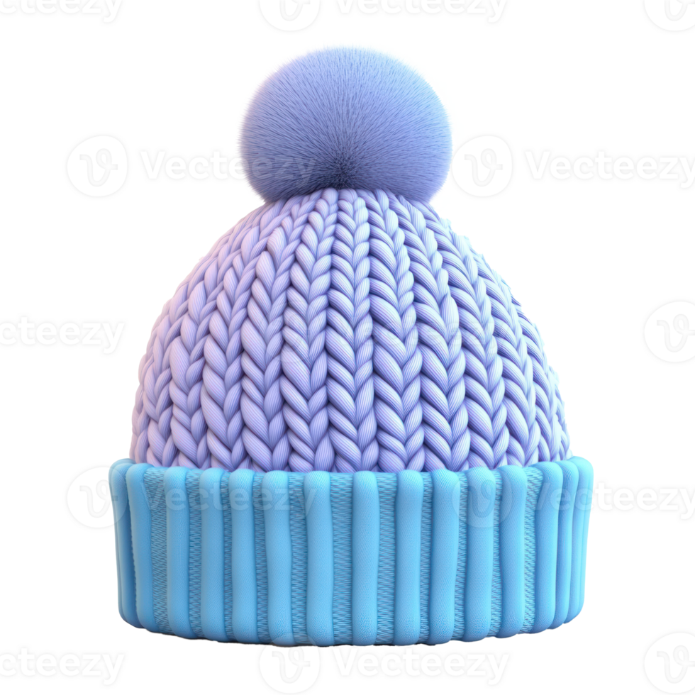 3D icon cartoon blue knitted hat with a pom pom on it png