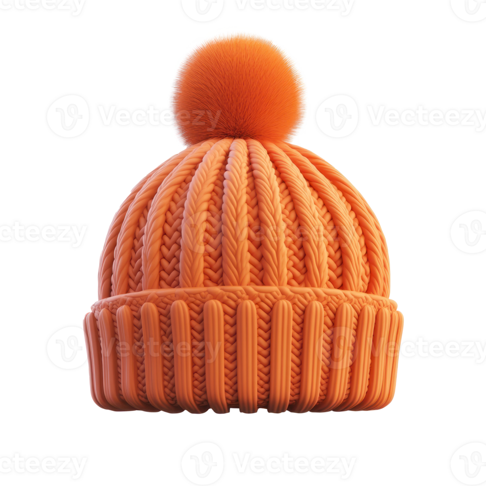 3D icon cartoon orange knitted hat with a pom pom on it png