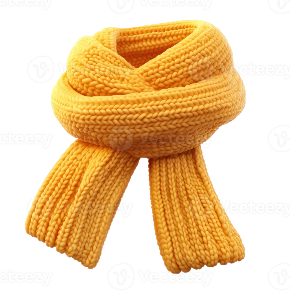 3D icon cartoon yellow knitted scarf on a transparent background png