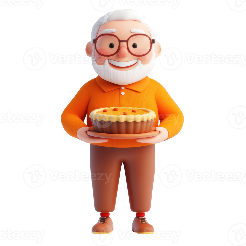 an old man holding a pie on a transparent background png