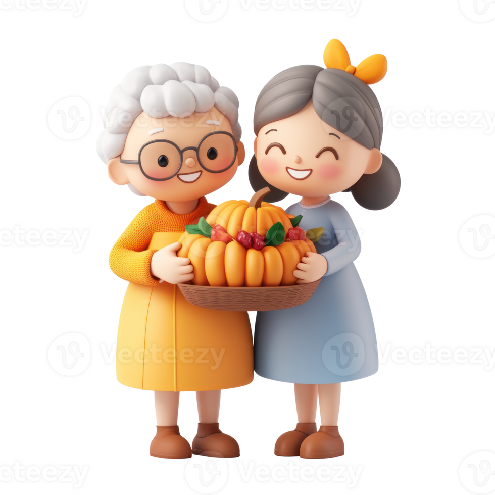 the old woman and a young woman holding a pumpkin png