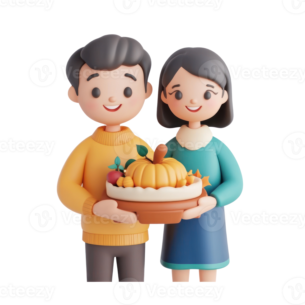Happy couple celebrating thanksgiving 3D png
