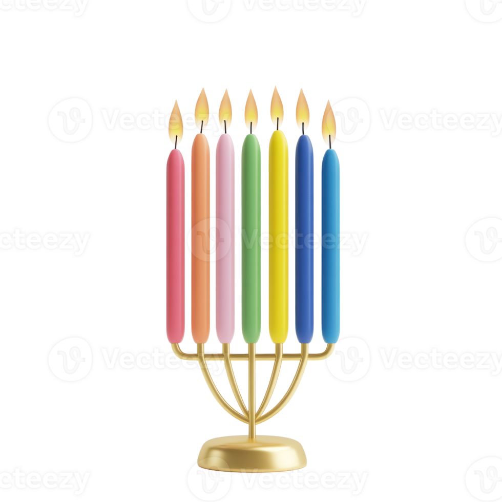 Jewish Hanukkah Gold Menorah with colorful candles png
