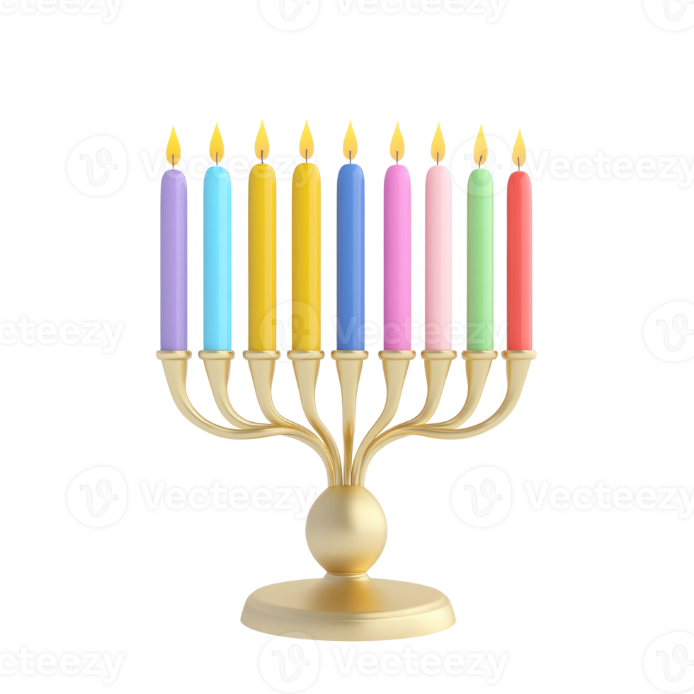 golden menorah with candles on a transparent background png