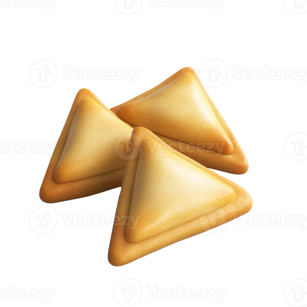 three triangular shaped pastries on a transparent background png