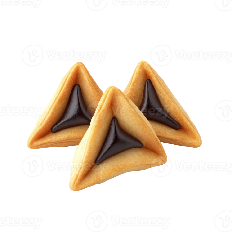 three triangular cookies with chocolate on them png