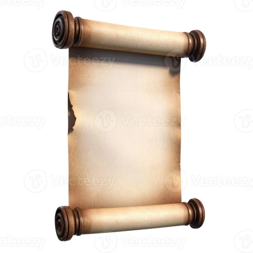 Ancient blank scroll 3D isolate on transparent background png