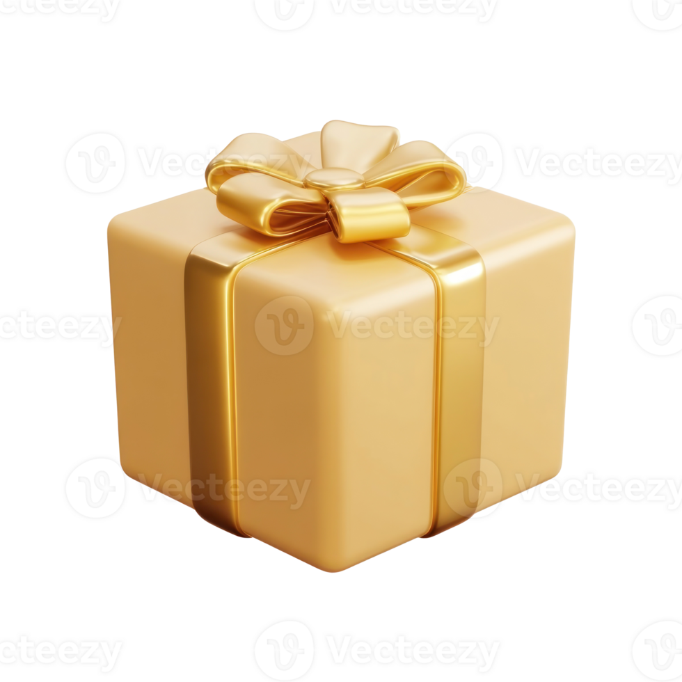 the Gold gift 3D icon cartoon minimalist isolate on transparent background png