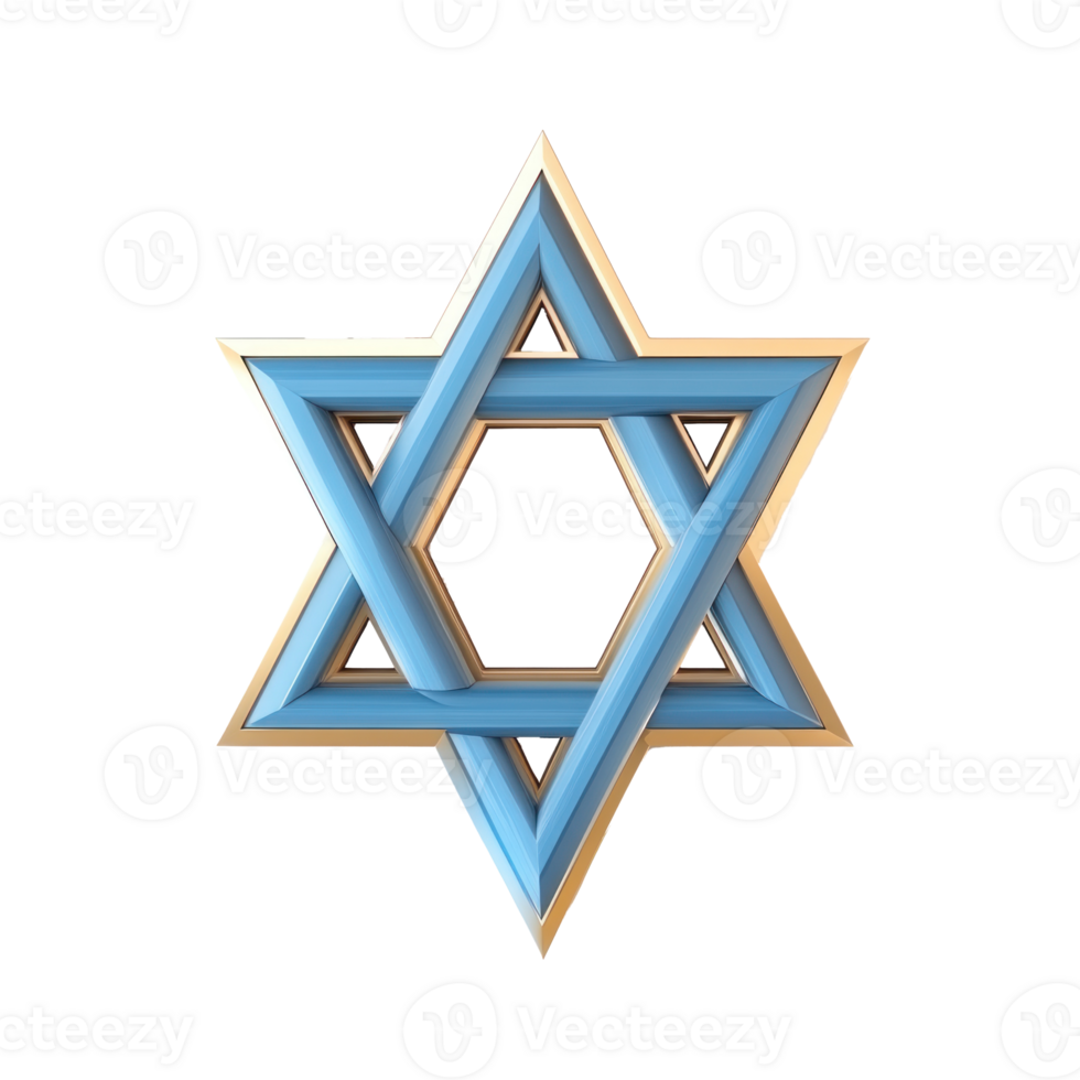 the pretty Gold and blue Judaism religious symbol star of david 3D icon cartoon minimalist isolate on transparent background png
