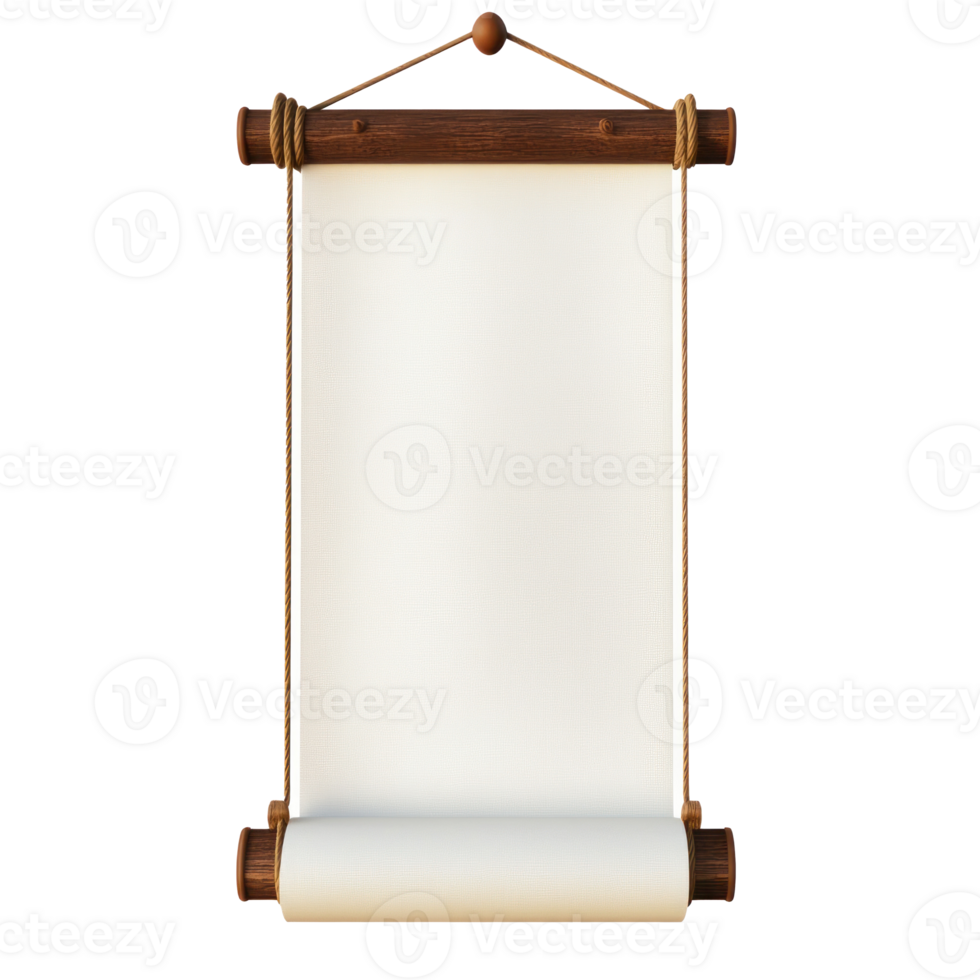 Old vertical scroll hanging 3D icon cartoon minimalist isolate on transparent background png