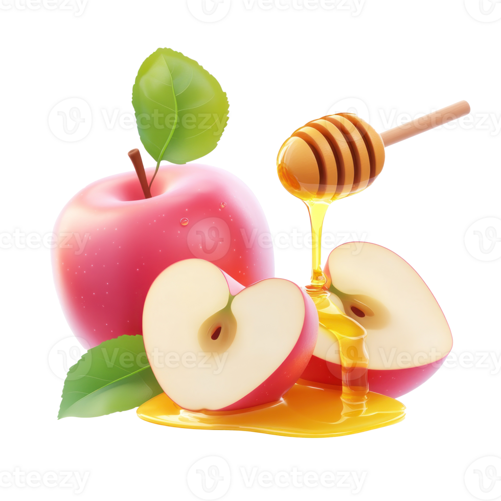 apple and honey on transparent background png