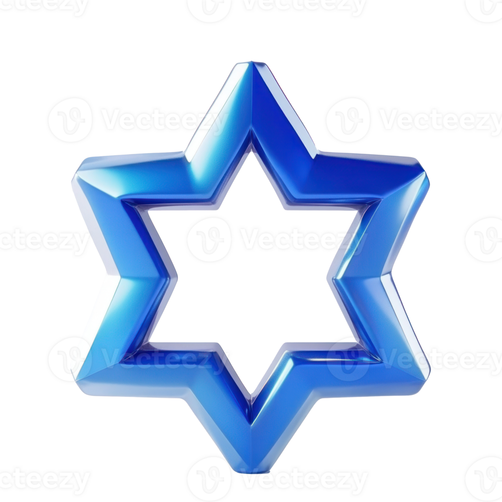 Blue Metal Star of David 3D icon isolate on transparent background png