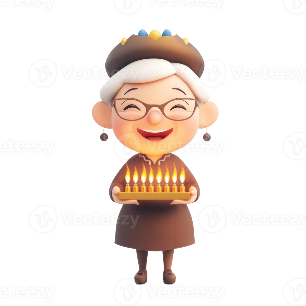 Jewish senior woman celebrate Hannukahisolate on transparent background png