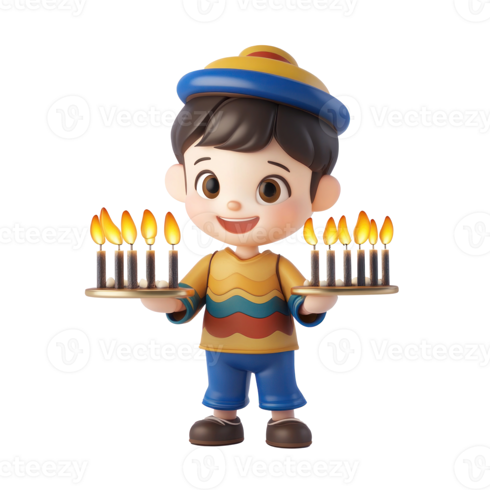 a cartoon boy holding a tray of the candles png