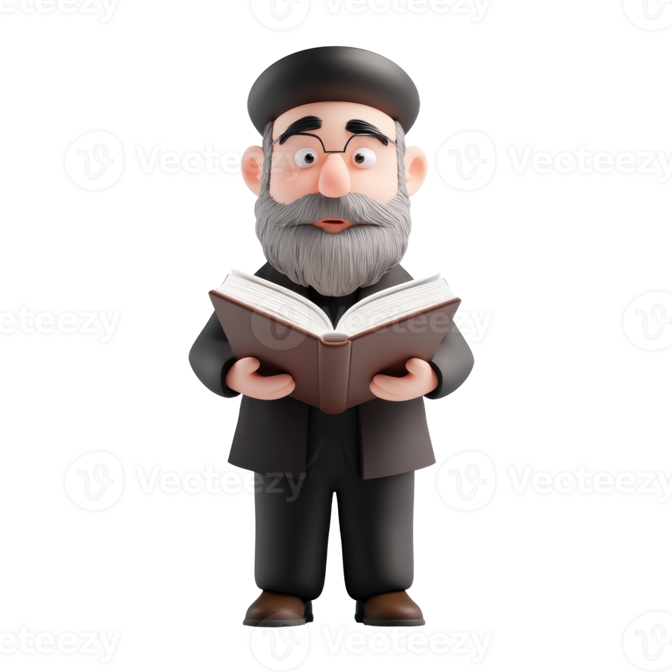 Jewish man holding holding open book looking at camera 3D icon cartoon minimalist png