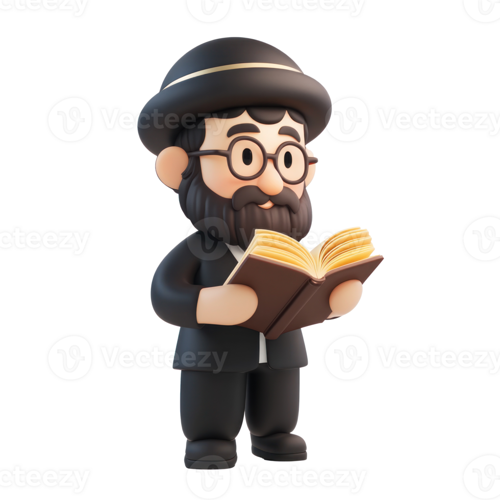 a cartoon rabbi reading a book on a transparent background png