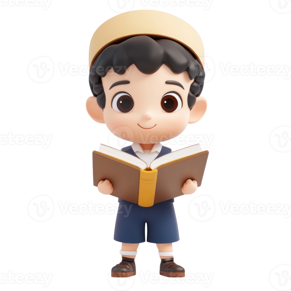a cartoon boy reading a book on a transparent background png
