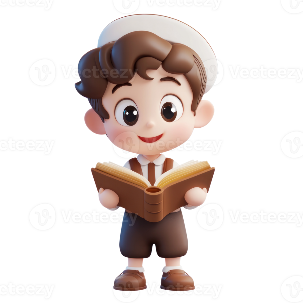 cartoon boy reading book on transparent background png