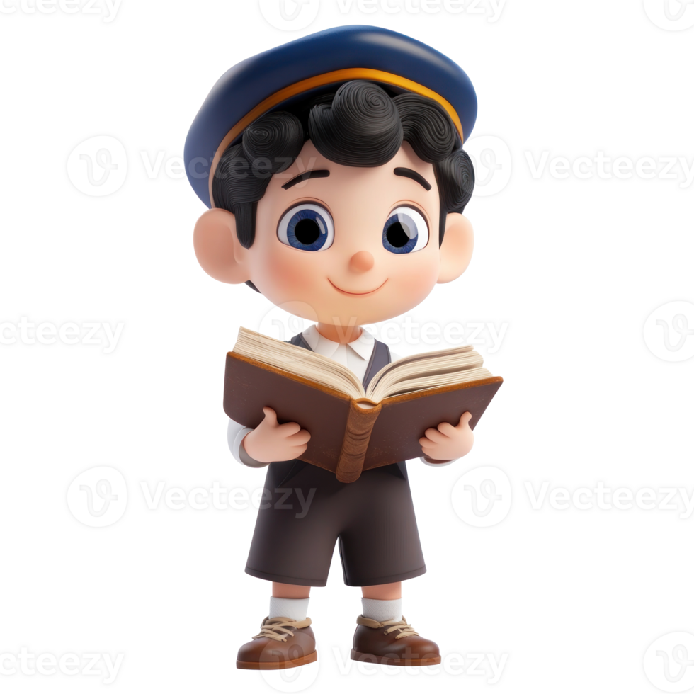 Jewish boy holding holding open book looking at camera isolate on transparent background png