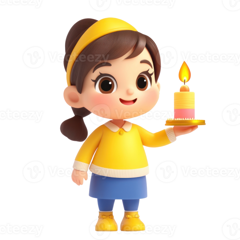 Happy Jewish little girl celebrate Hannukah isolate on transparent background png