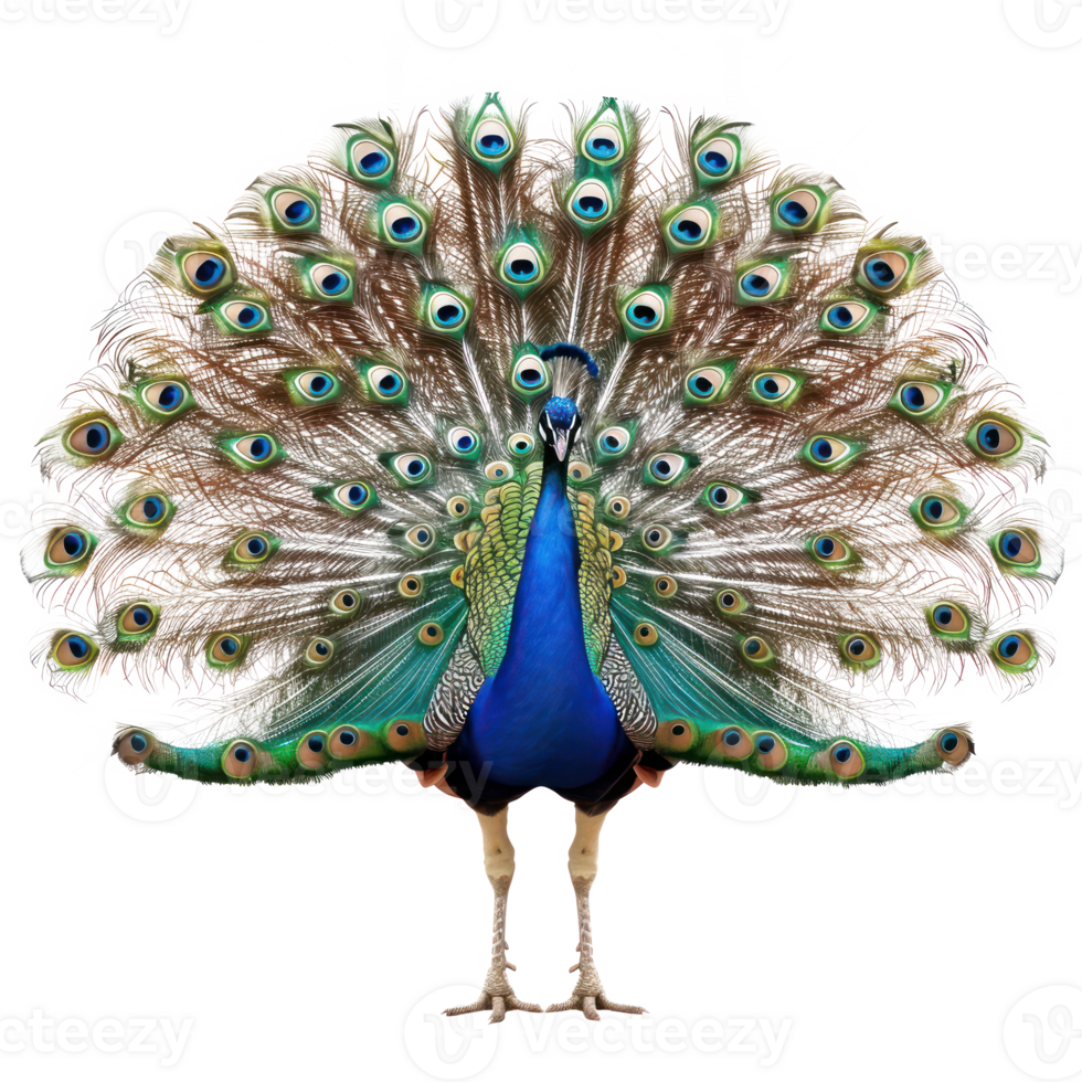 Peacock front view full body isolate on transparency background png