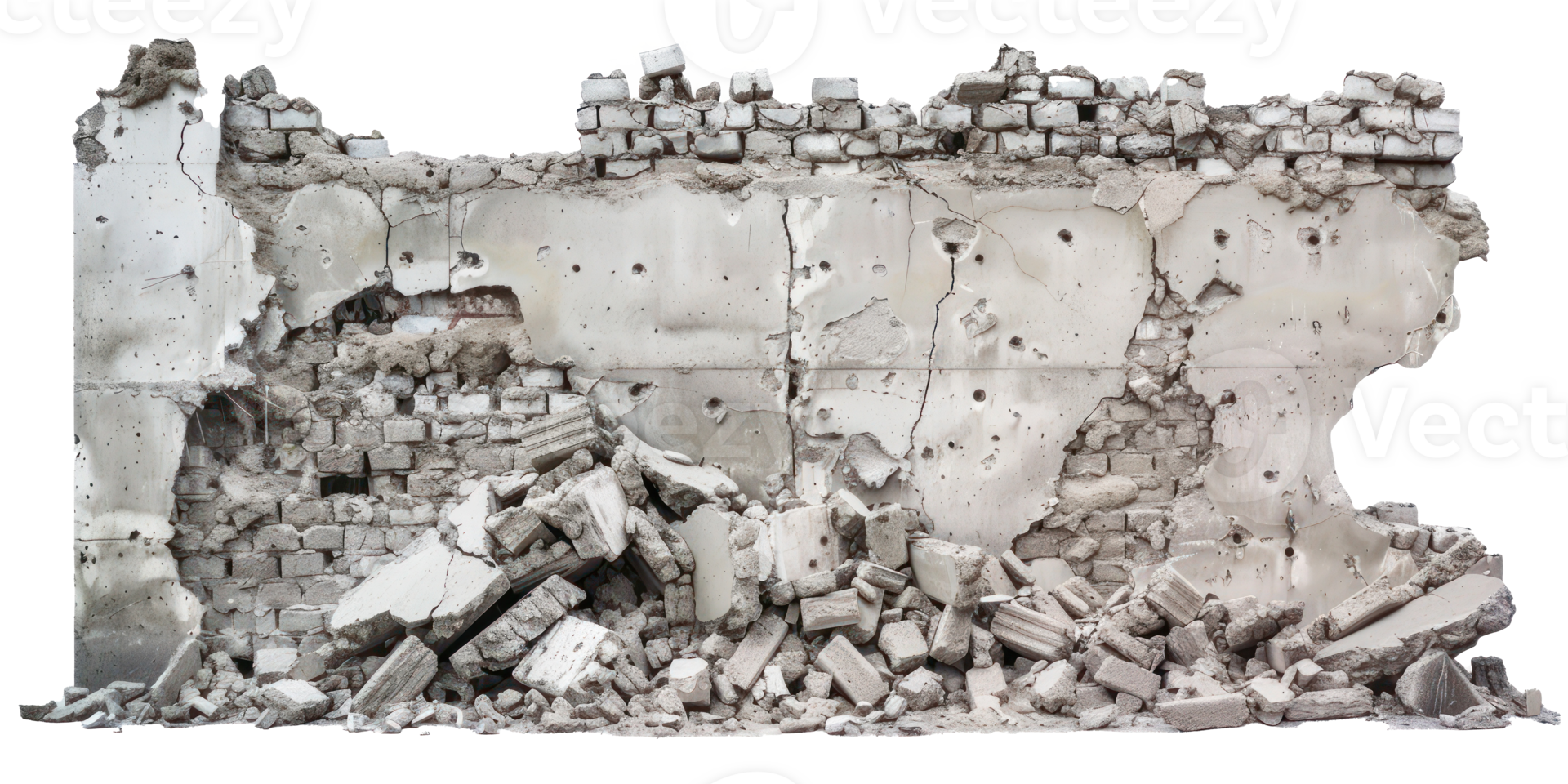 Concrete fragments of a destroyed building isolate on transparency background png