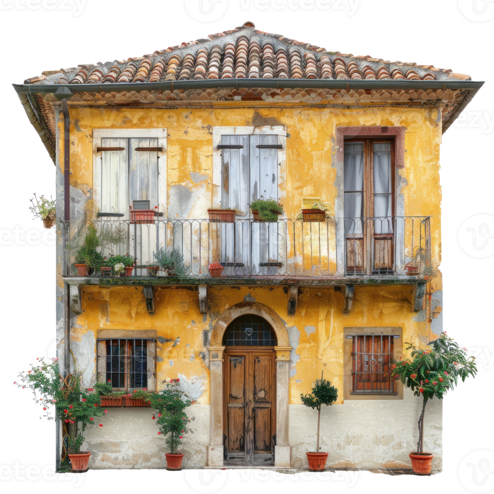 Mediterranean House front view full length isolate on transparency background png