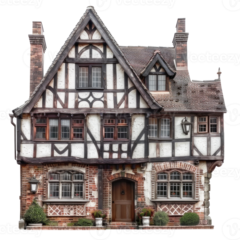Tudor House front view full length isolate on transparency background png
