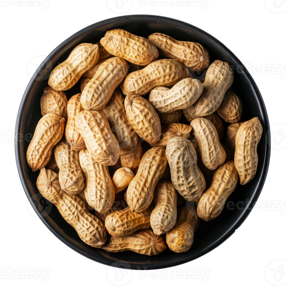 Peanuts in a bowl top view isolate on transparency background png