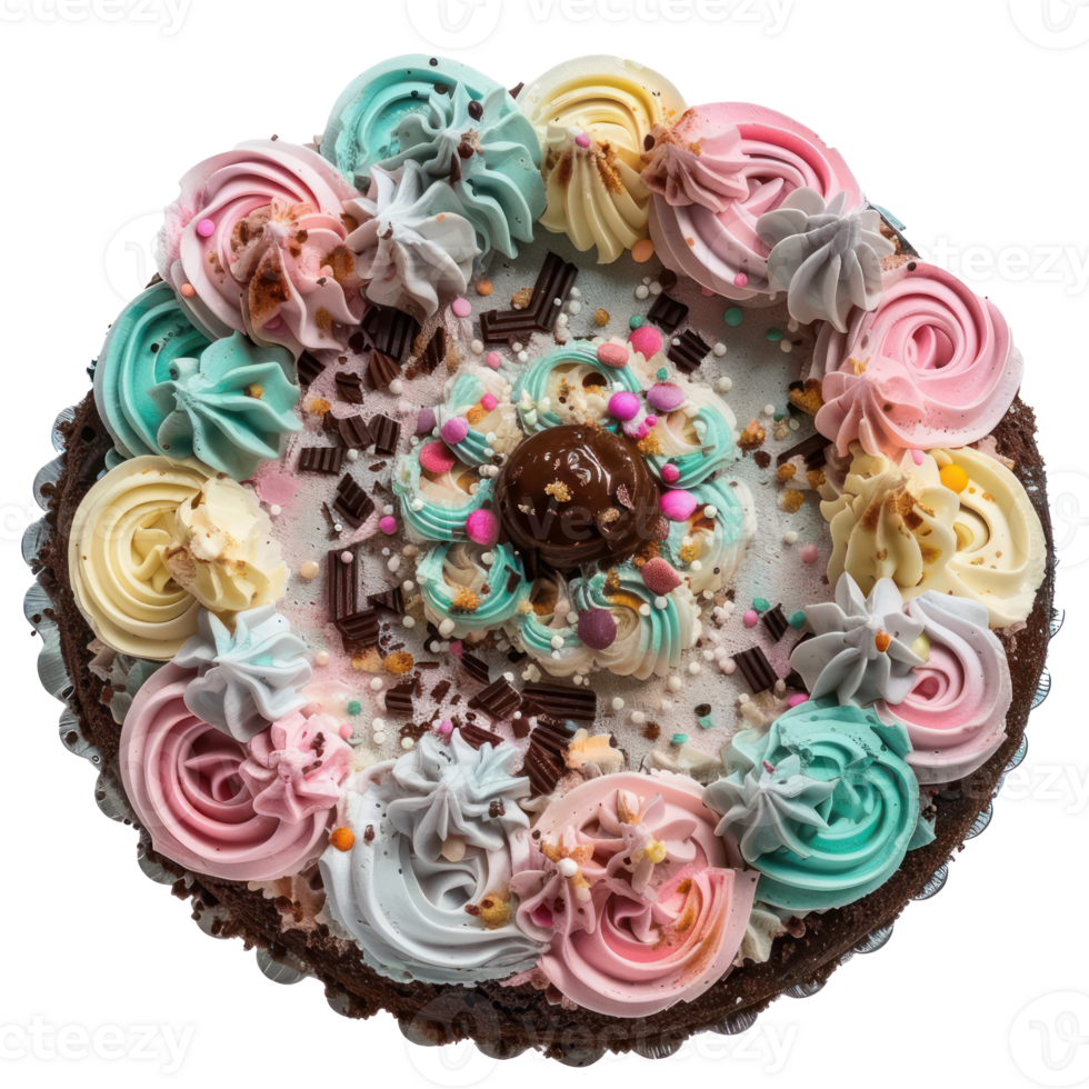 Ice-cream cake top view full length isolate on transparency background png
