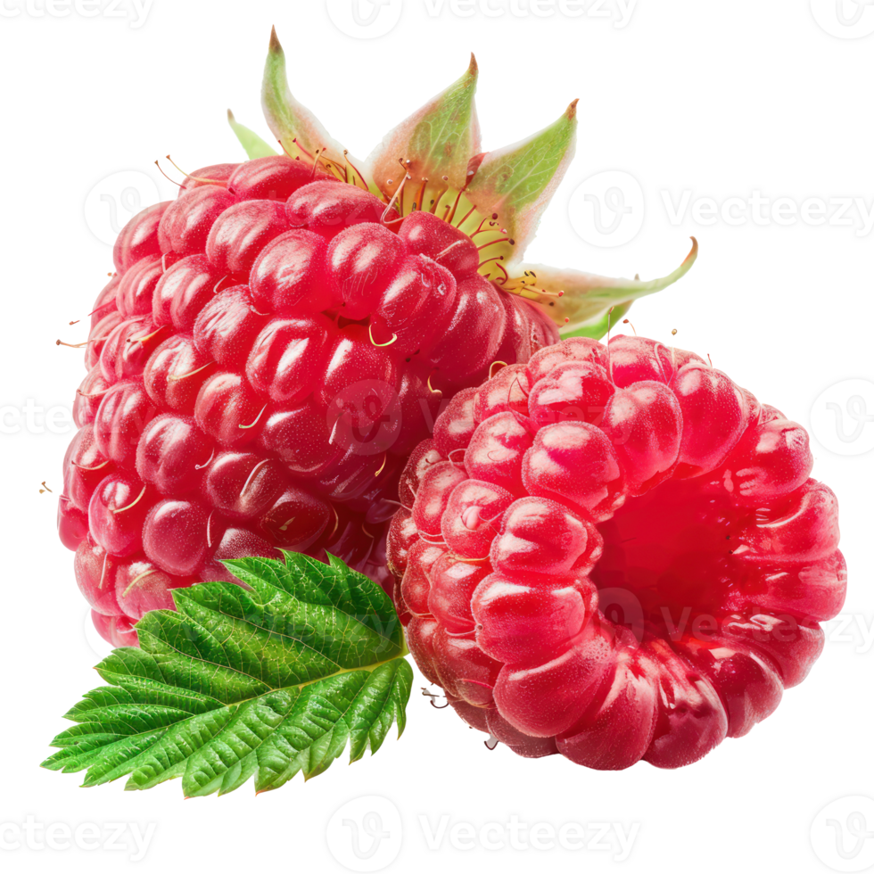 Raspberry whole and a half, clipping path isolate on transparency background png
