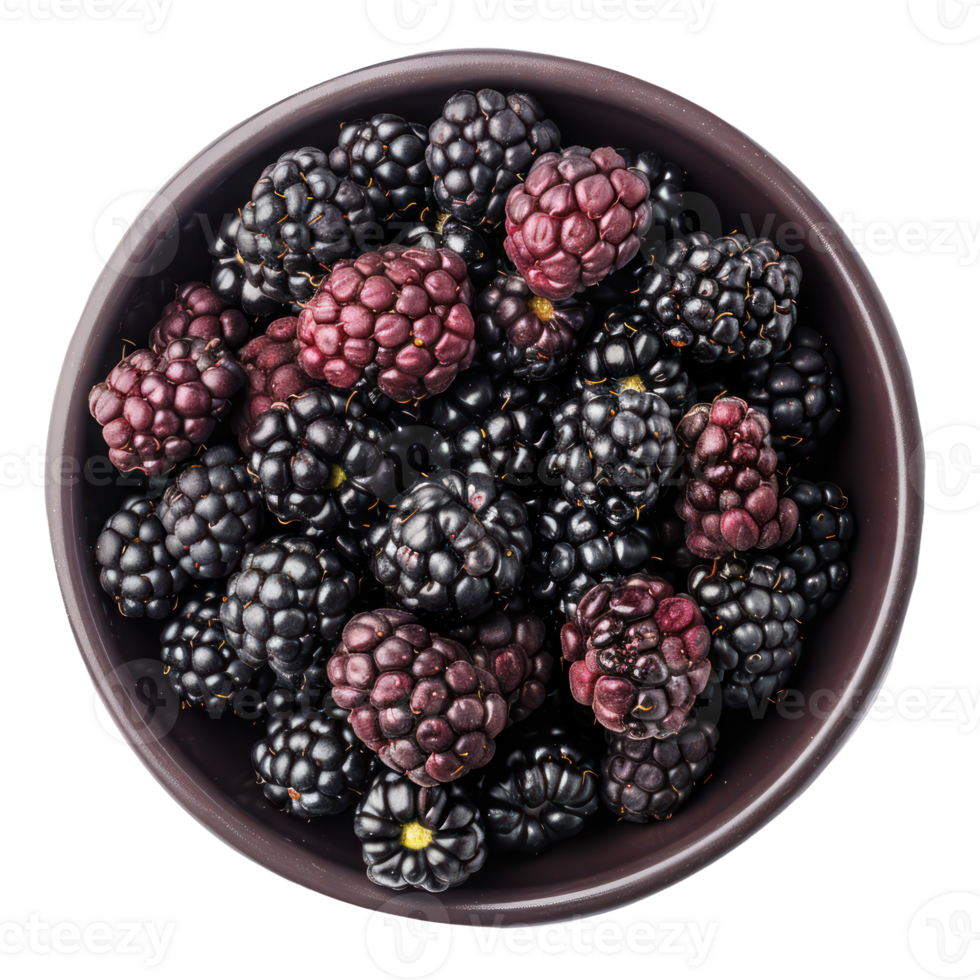 Fresh Blackberries in a bowl top view isolate on transparency background png