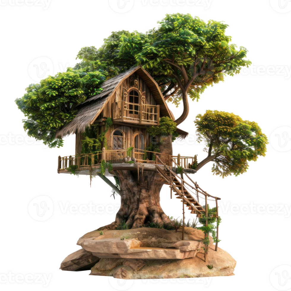 Treehouse front view full length isolate on transparency background png