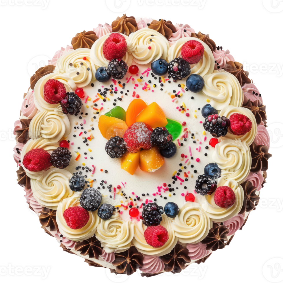 Cake top view full length isolate on transparency background png