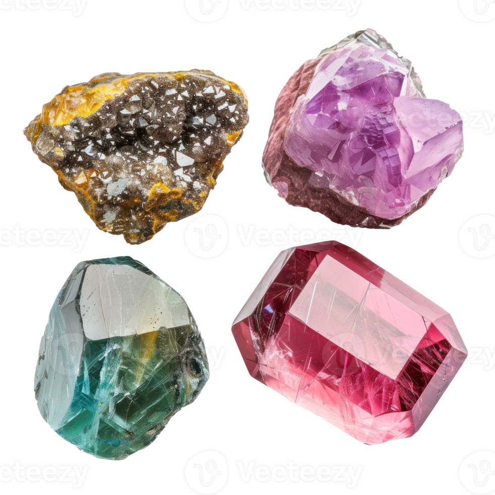 4 different shape of beautiful Gemstone stone isolate on transparency background png