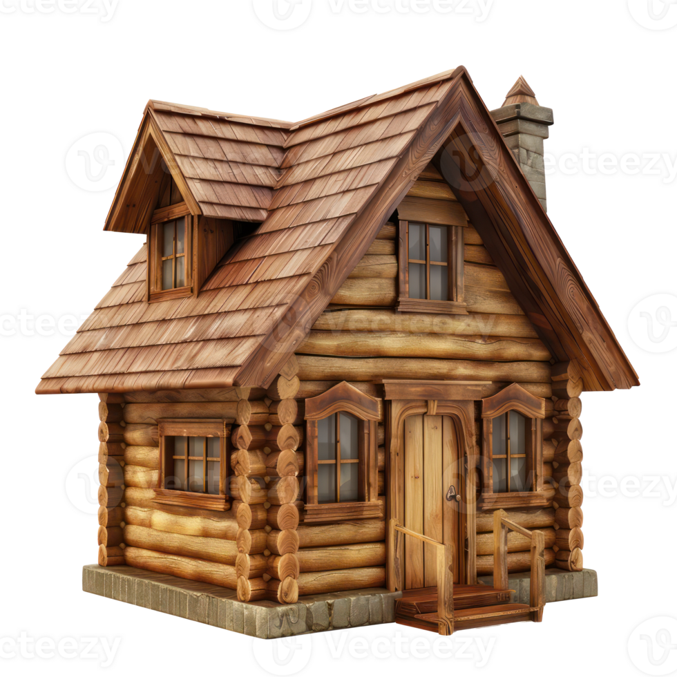 3d house icon made of wood isolate on transparency background png