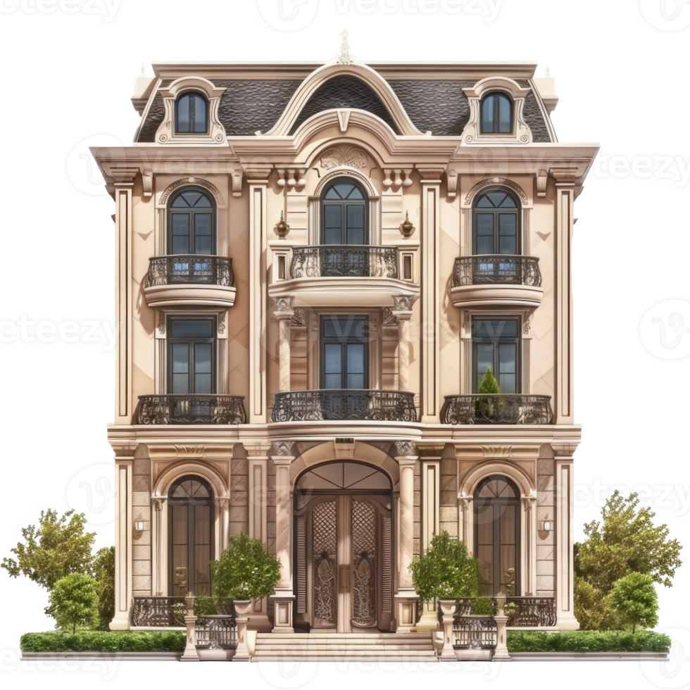Mansion front view full length isolate on transparency background png