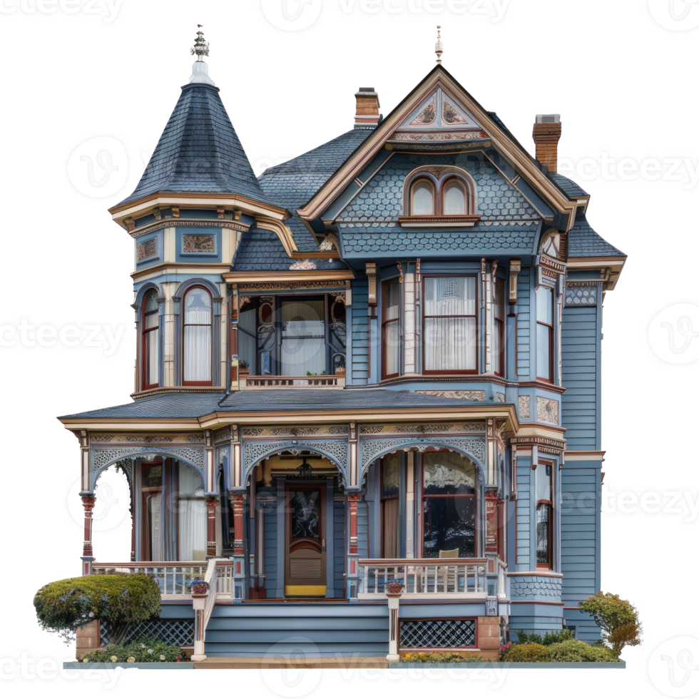 Victorian House front view full length isolate on transparency background png
