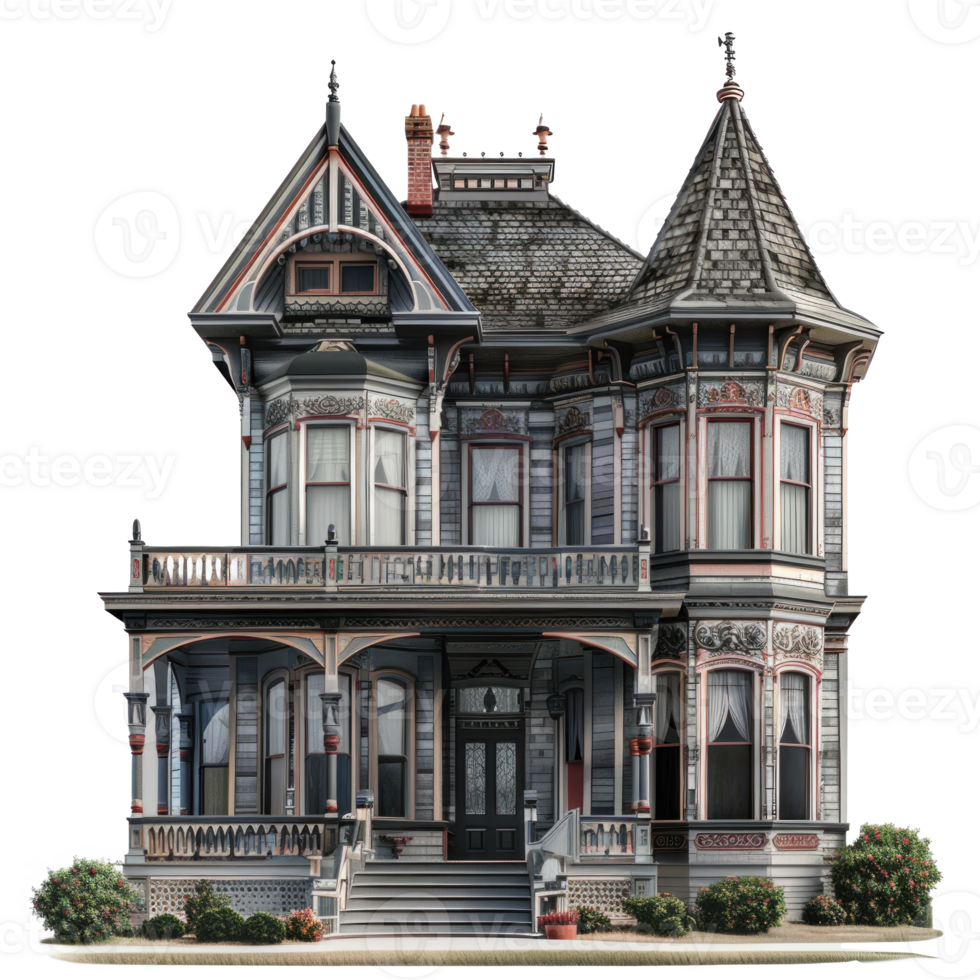 Victorian House front view full length isolate on transparency background png