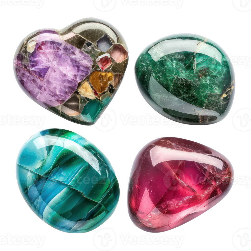 4 different shape of beautiful Gemstone stone front view isolate on transparency background png