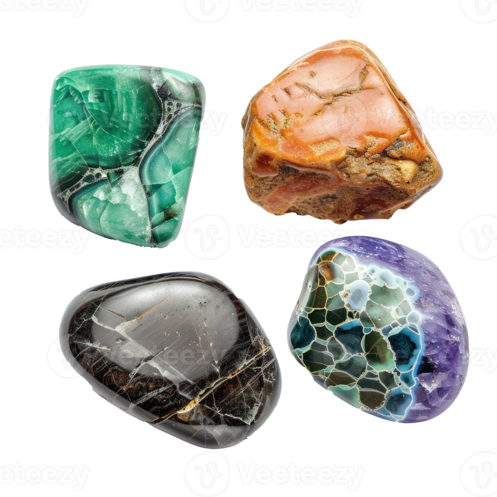 4 different shape of beautiful Gemstone stone side view isolate on transparency background png