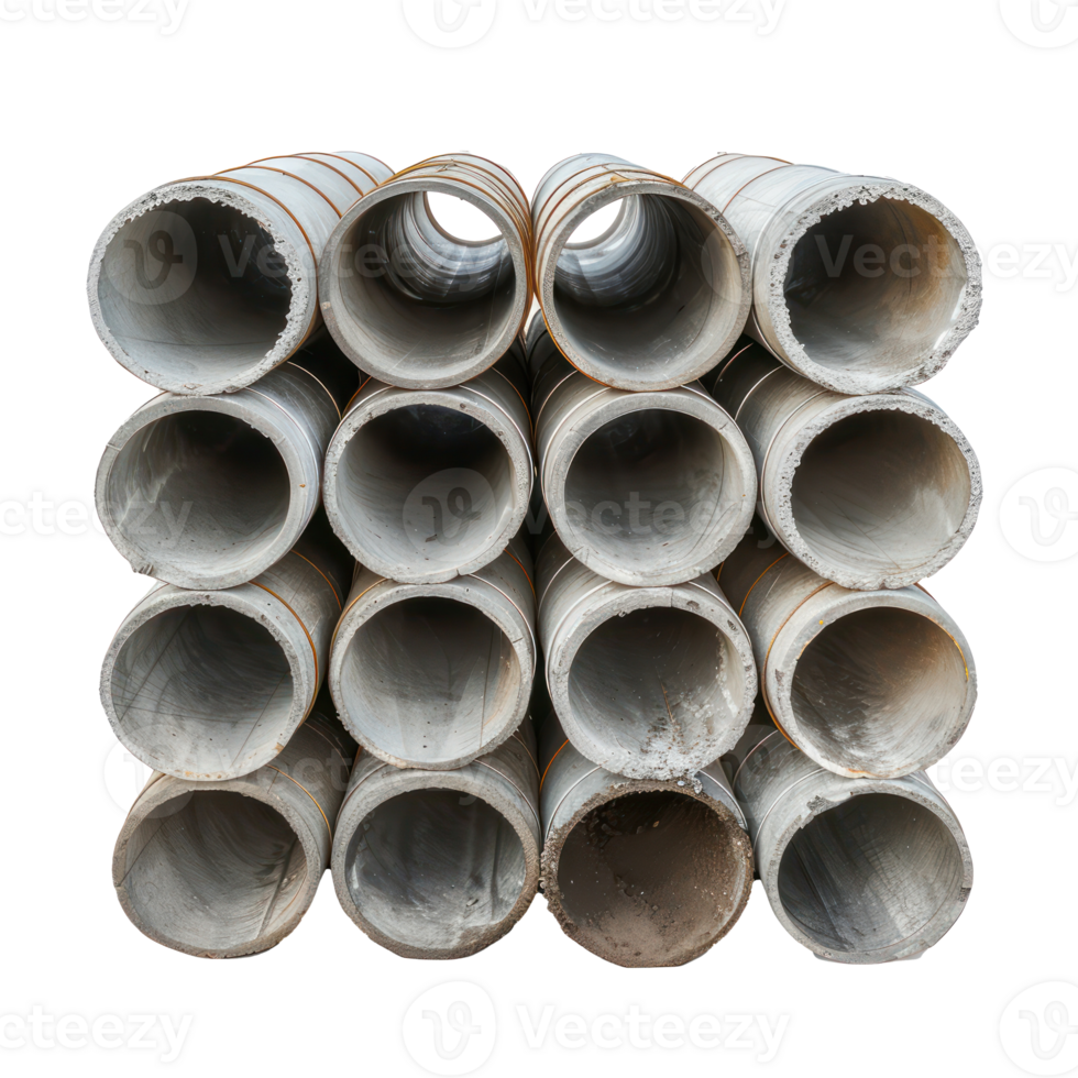 Stack of concrete pipes for building construction and pipeline isolate on transparency background png
