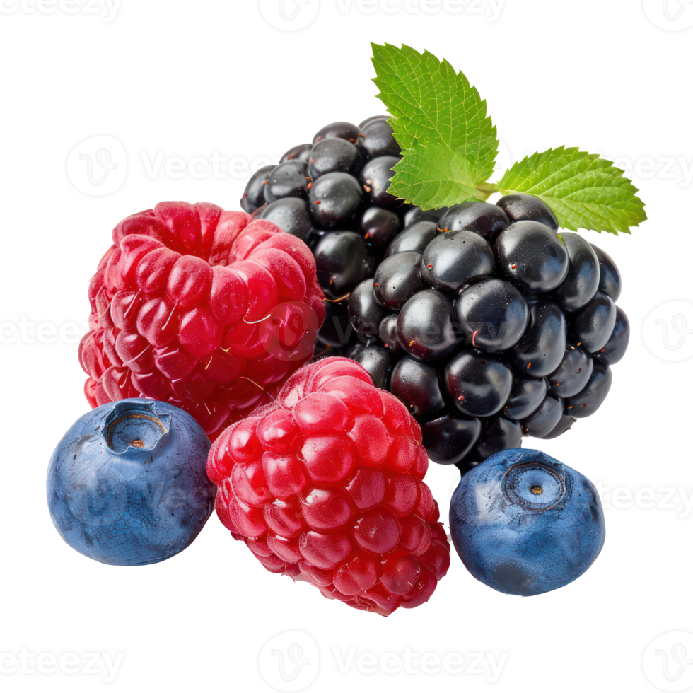 Closeup of Fresh Mix berries, clipping path isolate on transparency background png