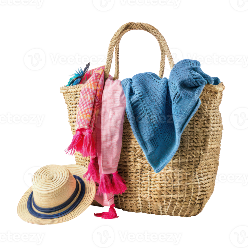 Beach bag with items isolate on transparency background png