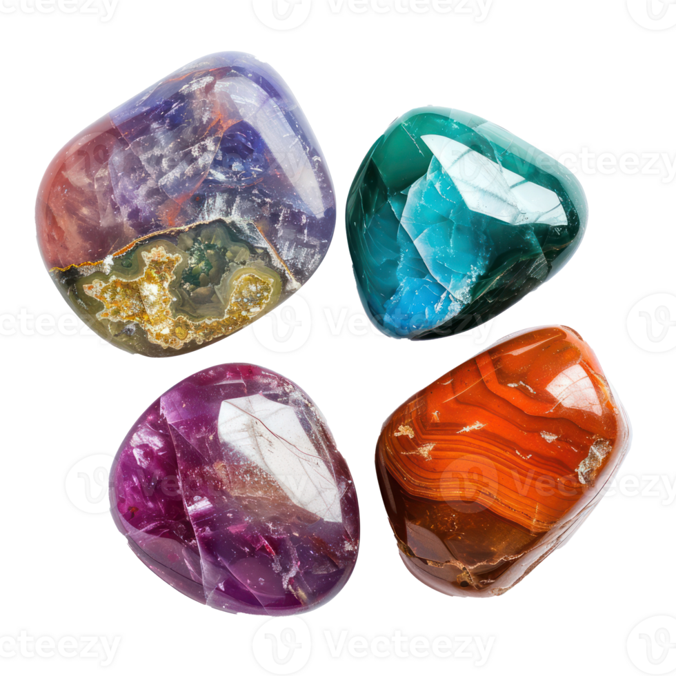 4 different shape of beautiful Gemstone stone top view isolate on transparency background png