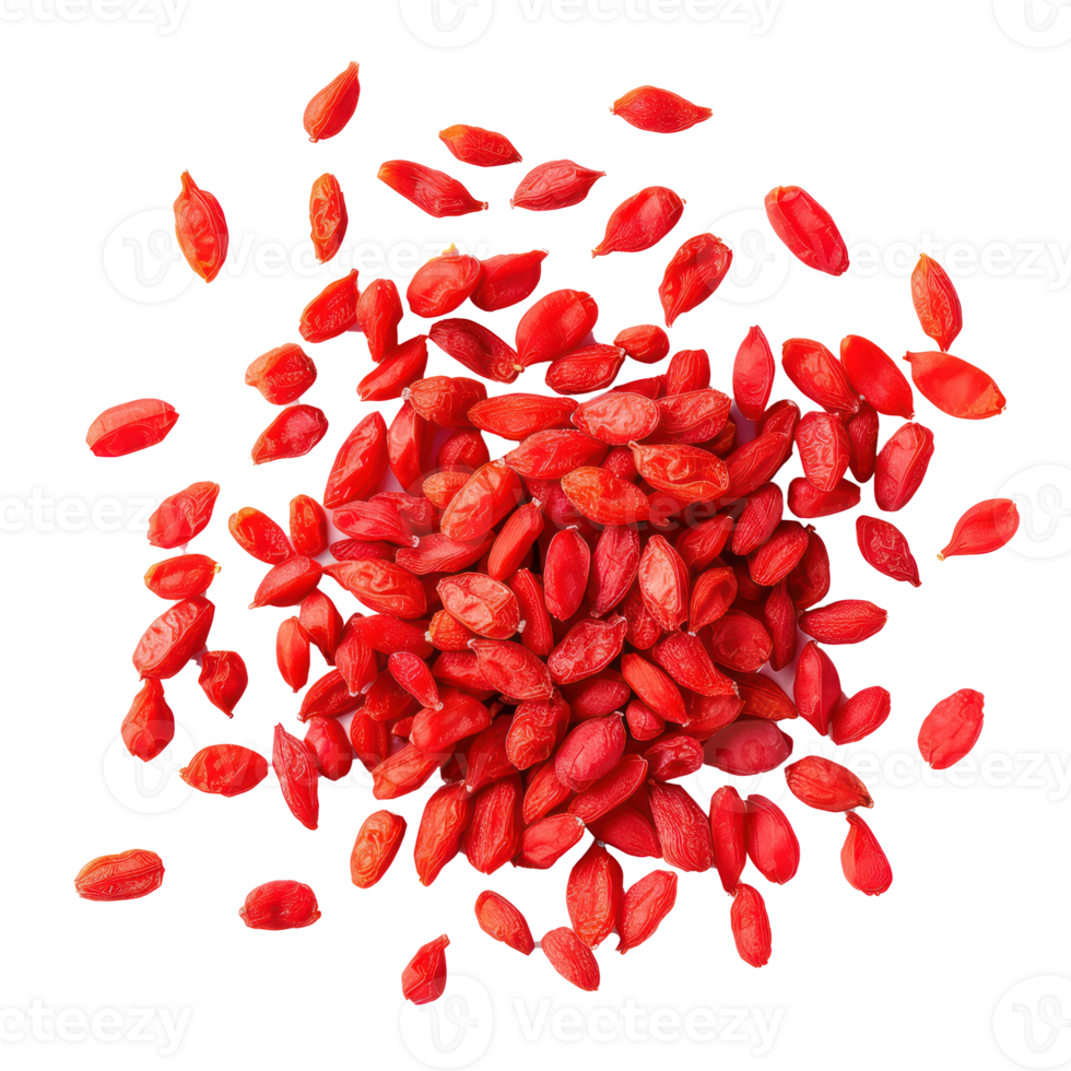 Closeup Goji berries top view isolate on transparency background png